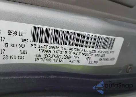 2012 Jeep Grand Cherokee Laredo из США, поврежденный, VIN 1C4RJFAG5CC185460